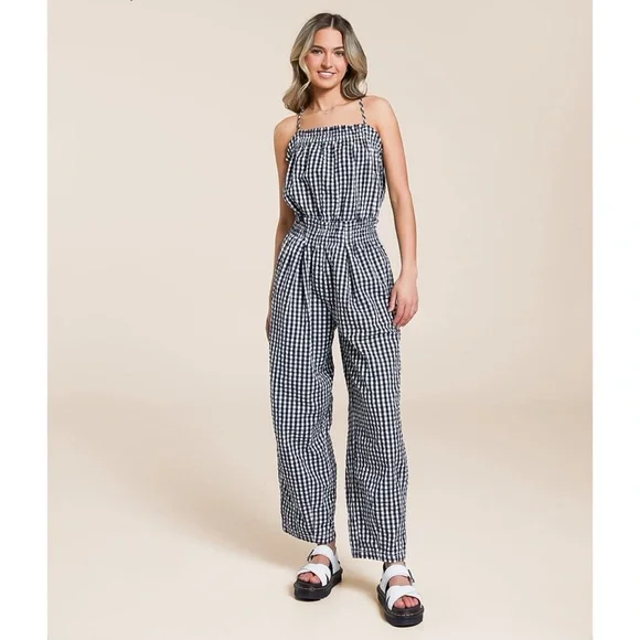 NWT Free People Retro Heatwave Gingham One-Piece Jumpsuit Black and White Boho - Picture 14 of 15